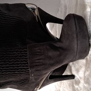 Twice Over the Knee Platform Stiletto Suede Leather Boots Black SZ 37